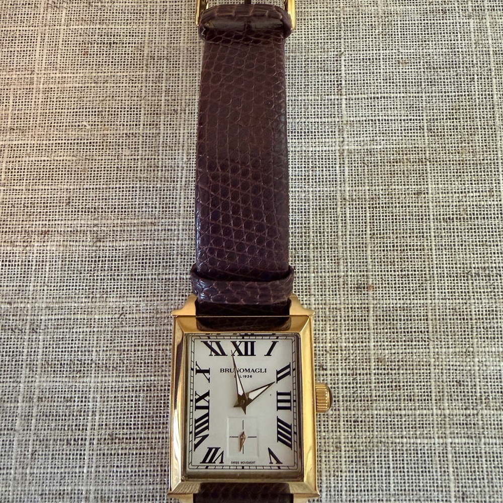 Bruno Magli Gold-Tone Rectangular Watch with Brown Leather Strap - Picture 4 of 7
